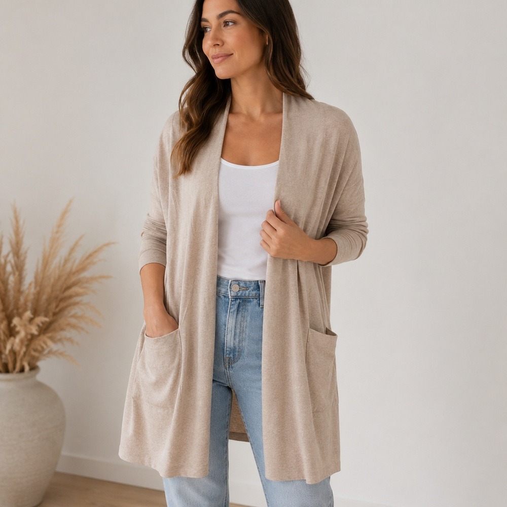PACT Airplane Cardigan Organic Cotton Open Front Travel Duster L/XL